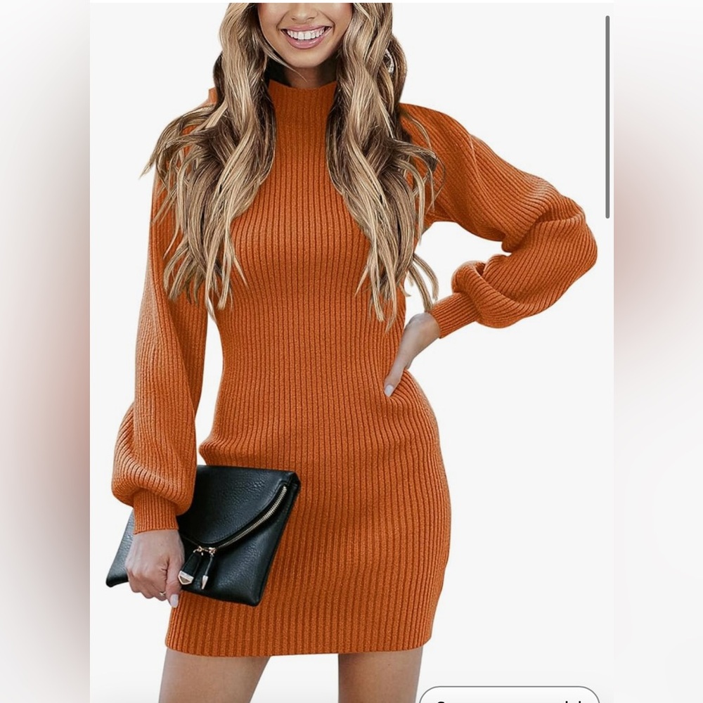 Women Long Sleeve Turtle Mock Neck Rib Sweater dress